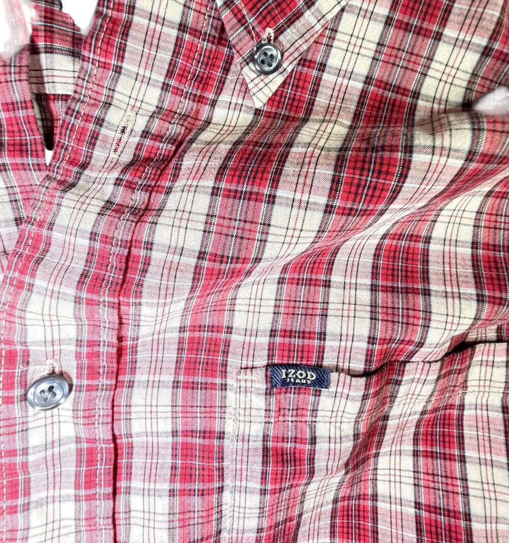 IZOD Jeans Men’s Plaid Button Down Shirt XL 100% Cotton Long Sleeve - Picture 3 of 6